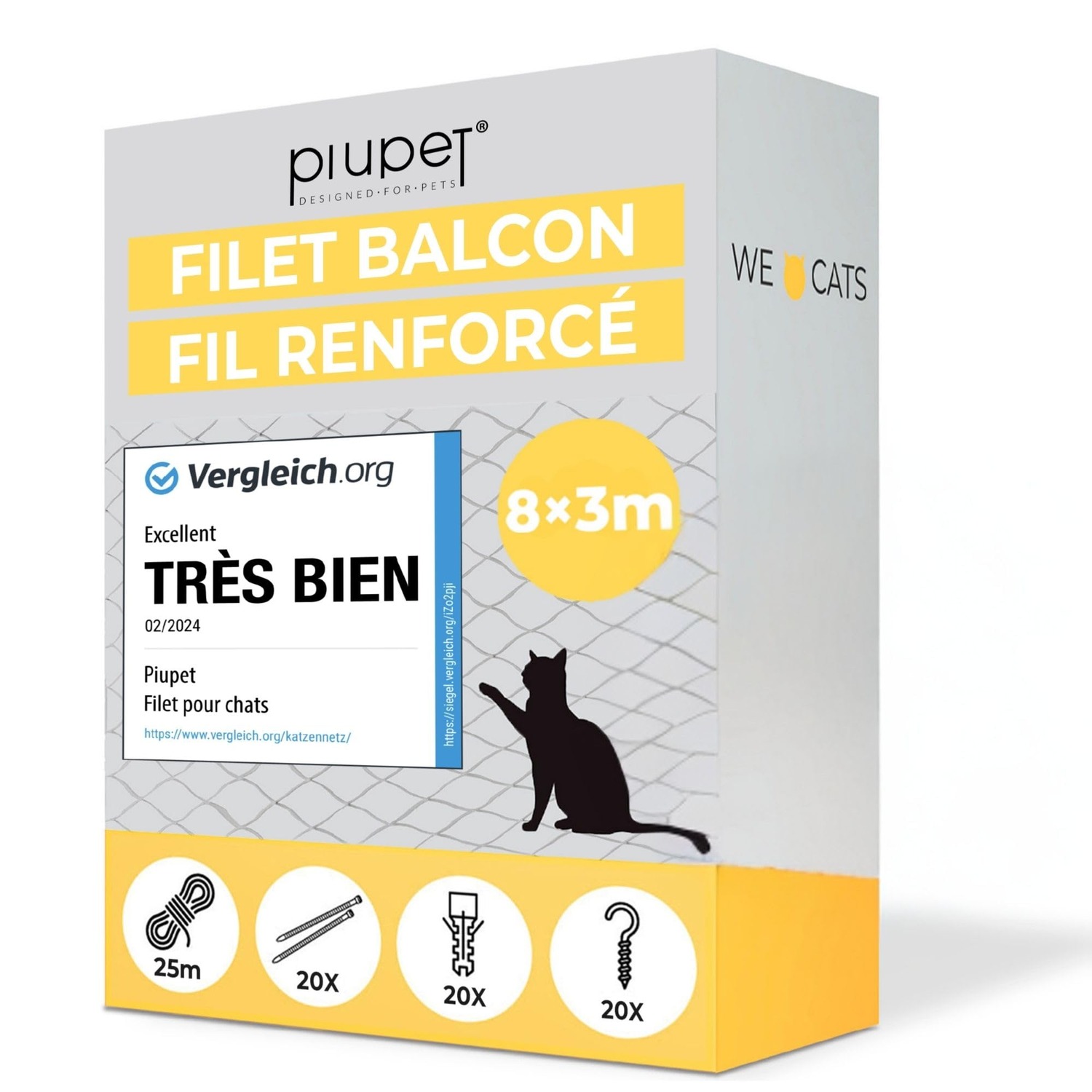 PiuPet Wire Reinforced Cat Safety Net 8m x 3m